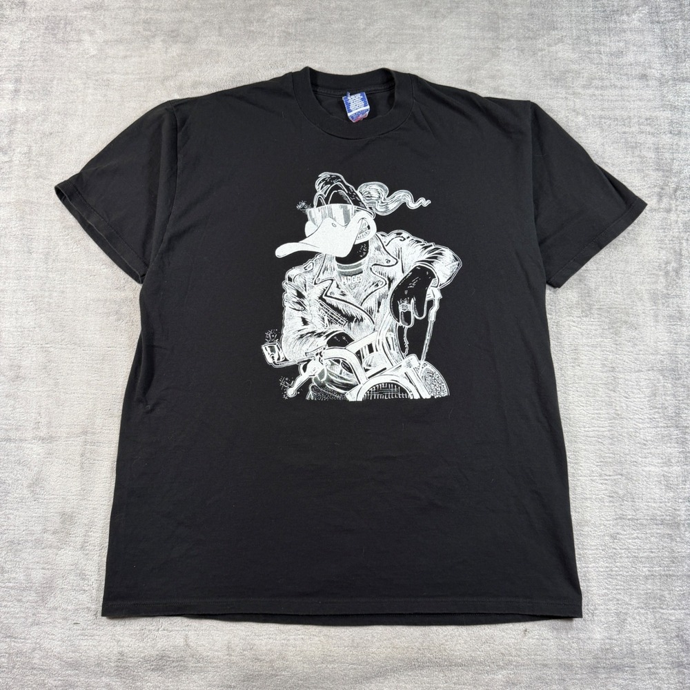 Black Duck Studio Shirt Men XL Black Vintage 90s Biker Moto Daffy Duck Cartoon